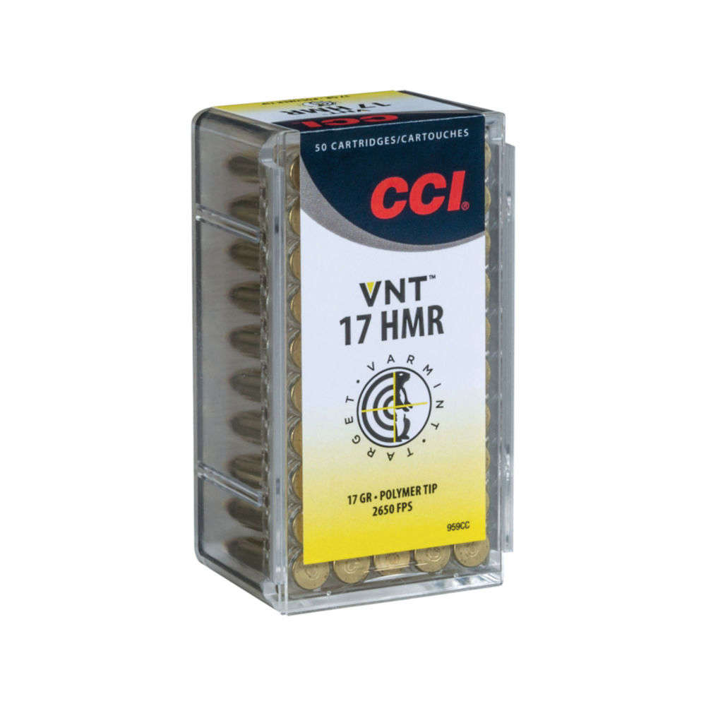 Ammunition CCI   Speer 265 ft lbs 17HMR CCI 959CC   17HMR              17 VNT TIP    50/40